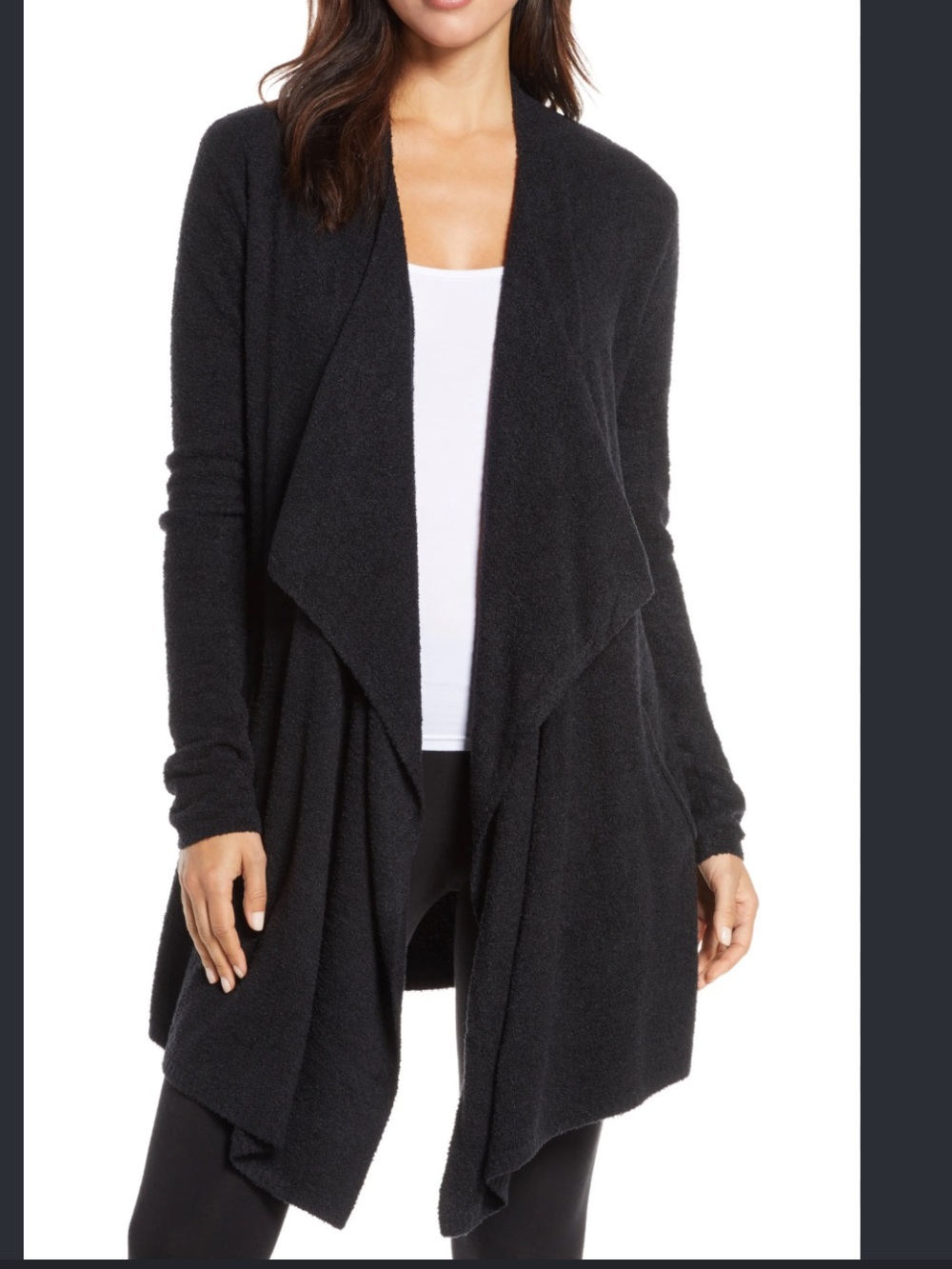 Barefoot Dreams CozyChic Lite Island Open-Front Waterfall Cardigan - Navy/Gray